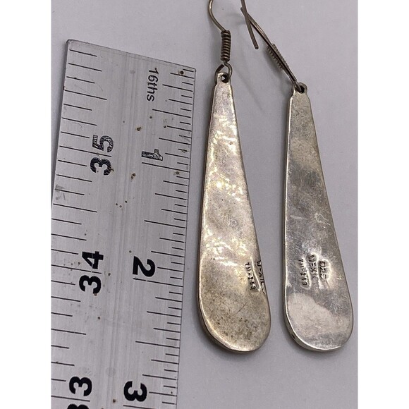 Vintage Mexico Sterling Silver Inlaid Turquoise Large Teardrop Dangle Earrings - Picture 9 of 10